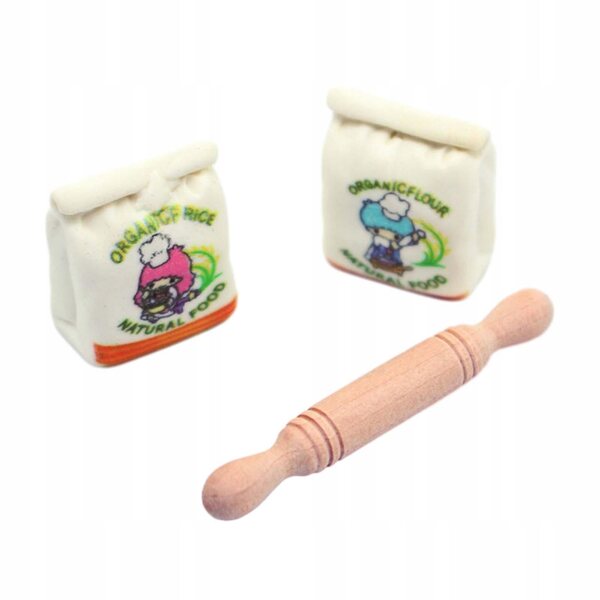 Set Miniature per Cucina Giocattolo con Mattarello e Sacchetto di Farina 1:12