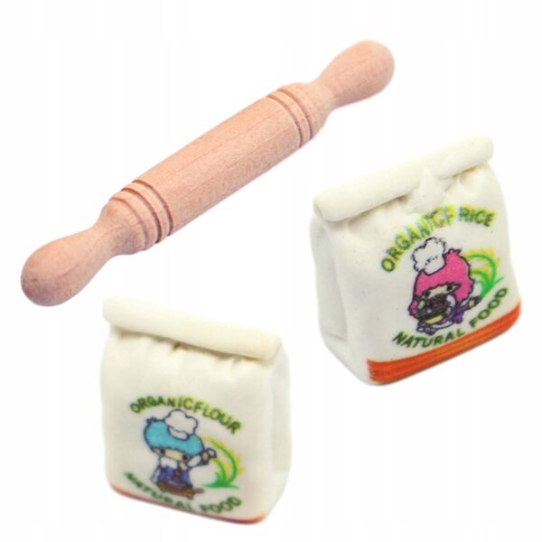 Set Miniature per Cucina Giocattolo con Mattarello e Sacchetto di Farina 1:12
