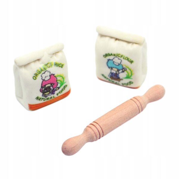 Set Miniature per Cucina Giocattolo con Mattarello e Sacchetto di Farina 1:12