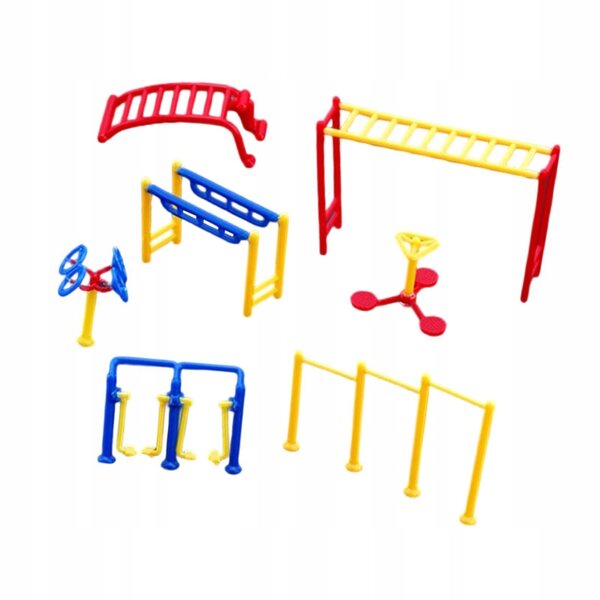 Miniatuurmodellen van outdoor fitnessapparatuur in schaal 1:75 voor diorama's en microlandschappen