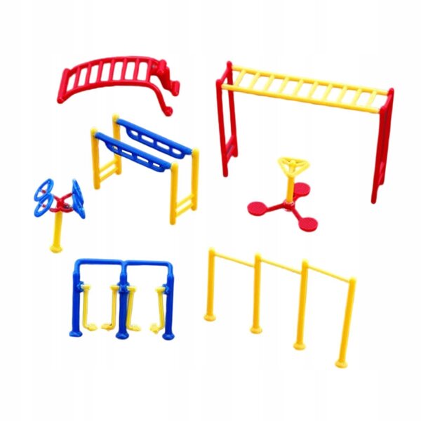 Miniatuurmodellen van outdoor fitnessapparatuur in schaal 1:75 voor diorama's en microlandschappen