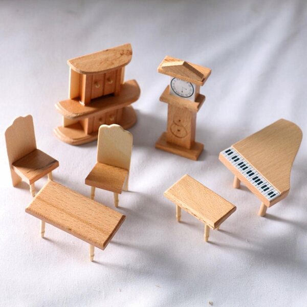 Holzmöbel-Set für Puppenhaus-Wohnzimmermöbel im Maßstab 1:12