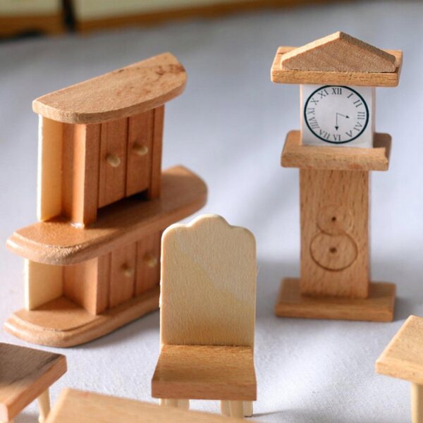 Holzmöbel-Set für Puppenhaus-Wohnzimmermöbel im Maßstab 1:12