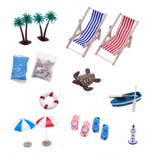 Mini-Dekorationsset mit Strandmotiv für Puppenhaus, 11 x 5 x 3,5 cm