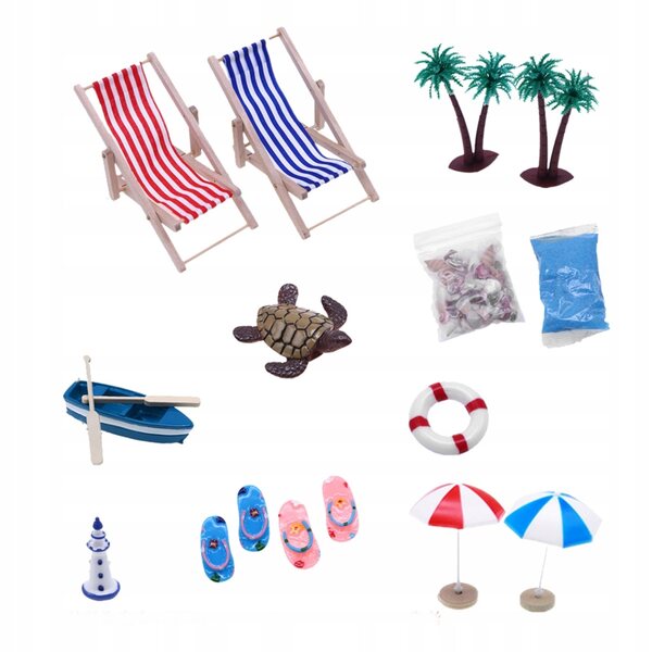 Mini-Dekorationsset mit Strandmotiv für Puppenhaus, 11 x 5 x 3,5 cm