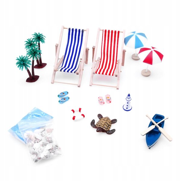 Mini-Dekorationsset mit Strandmotiv für Puppenhaus, 11 x 5 x 3,5 cm