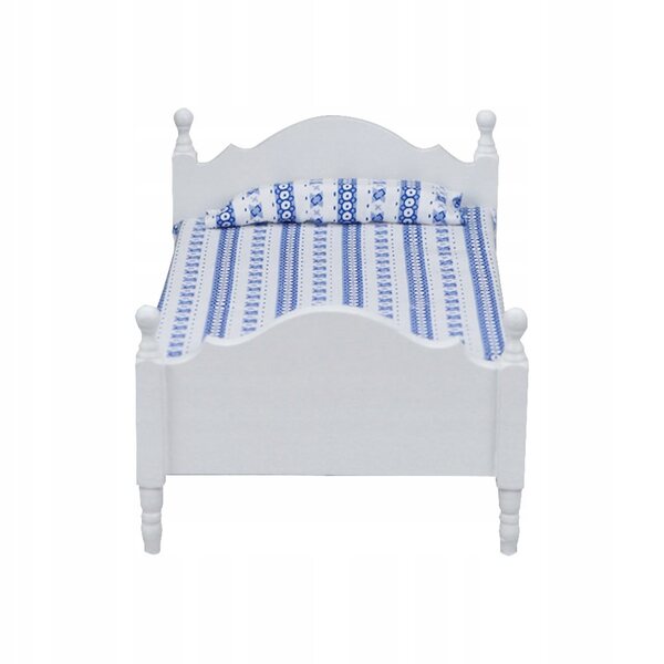 Mini letto elegante bianco in legno per casa delle bambole, realistico e resistente