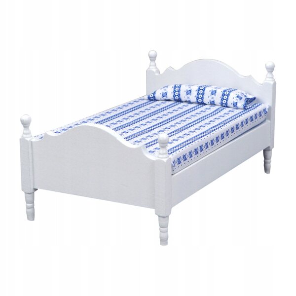 Mini letto elegante bianco in legno per casa delle bambole, realistico e resistente