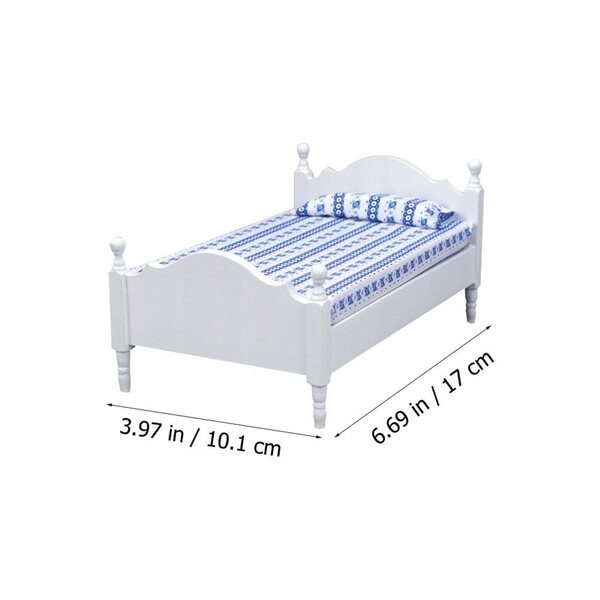 Mini letto elegante bianco in legno per casa delle bambole, realistico e resistente
