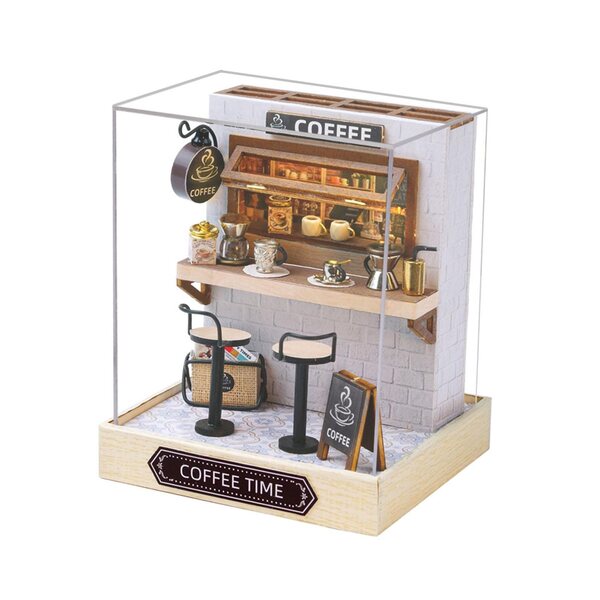 Miniatura Casa delle Bambole 3D in Legno DIY Kit Fai da Te Caffè 11,5x9x9 cm