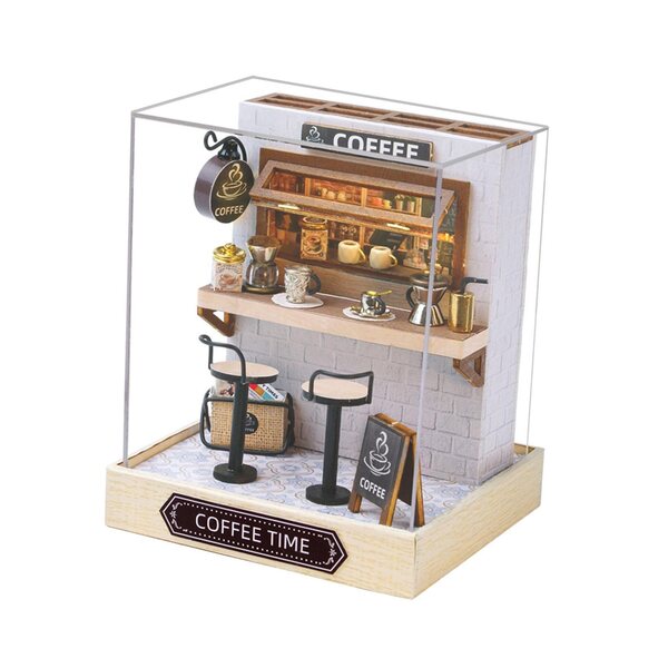 Miniatura Casa delle Bambole 3D in Legno DIY Kit Fai da Te Caffè 11,5x9x9 cm