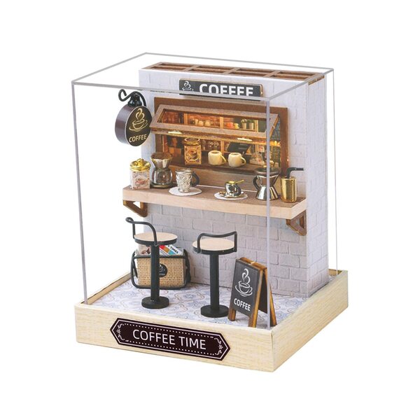 Miniatura Casa delle Bambole 3D in Legno DIY Kit Fai da Te Caffè 11,5x9x9 cm