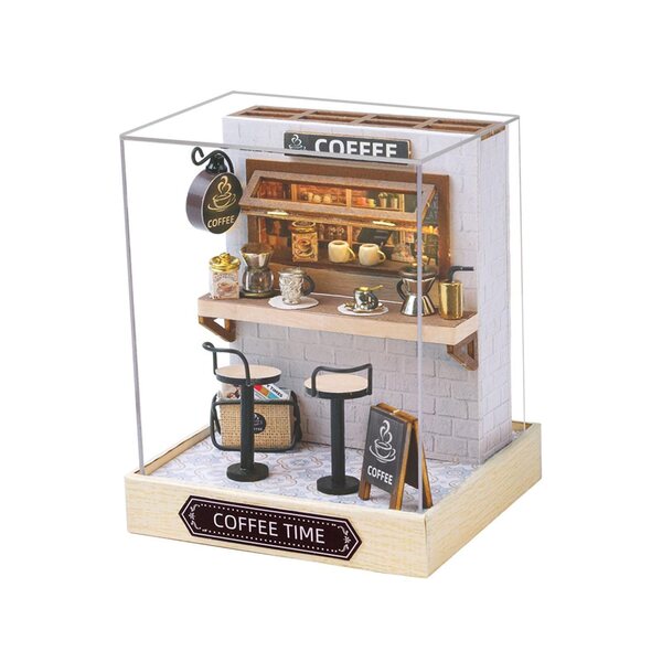 Miniatura Casa delle Bambole 3D in Legno DIY Kit Fai da Te Caffè 11,5x9x9 cm