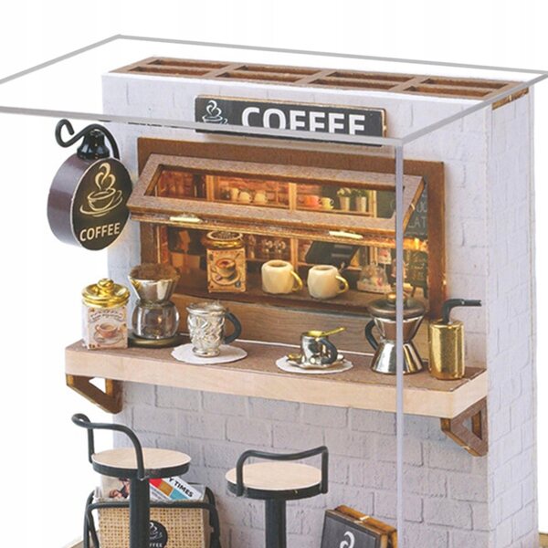 Miniatura Casa delle Bambole 3D in Legno DIY Kit Fai da Te Caffè 11,5x9x9 cm