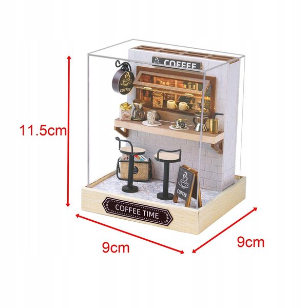 Miniatura Casa delle Bambole 3D in Legno DIY Kit Fai da Te Caffè 11,5x9x9 cm