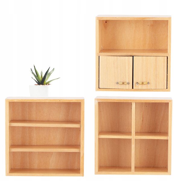 1:12 Mini-Kleiderschrank aus beigem Holz für Puppenhaus mit Kleiderbügel