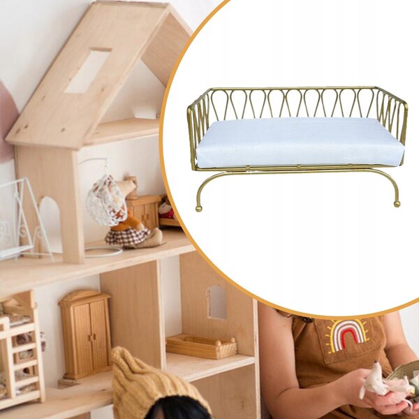 1/12 Metall Gold Dekoration Puppenhaus Miniatur Sofa mit Kissen