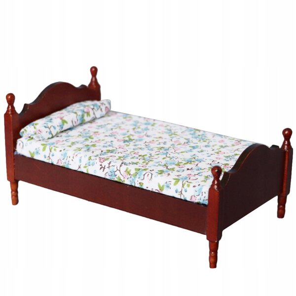 Letto in Legno Miniatura Colore Marrone Chiaro per Casa delle Bambole