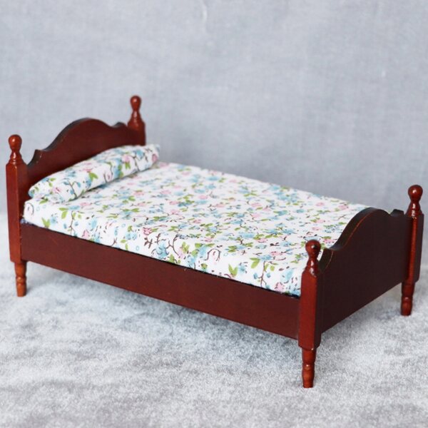 Letto in Legno Miniatura Colore Marrone Chiaro per Casa delle Bambole