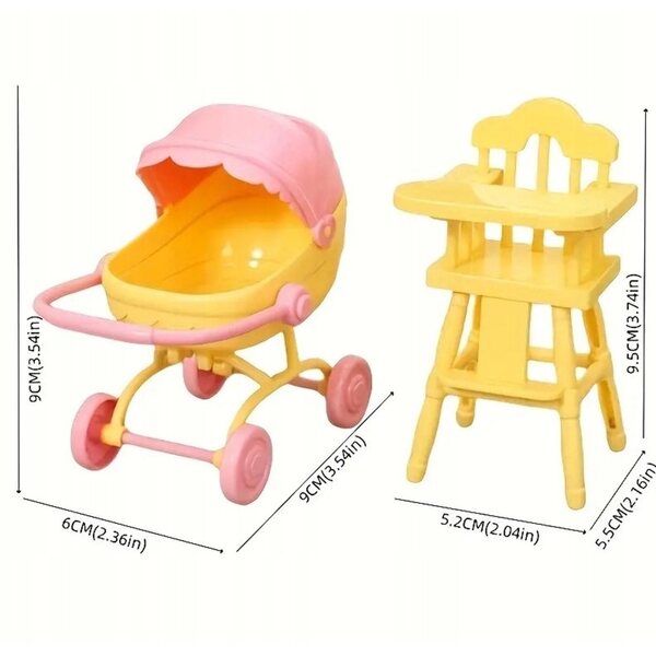 Miniatura passeggino giocattolo con seggiolino da pappa per bambole in plastica