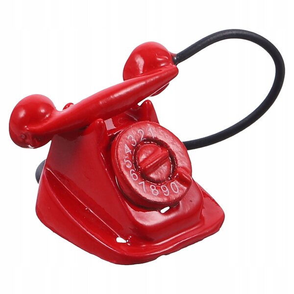 Mini telefono rosso vintage in metallo per decorazione casa bambole