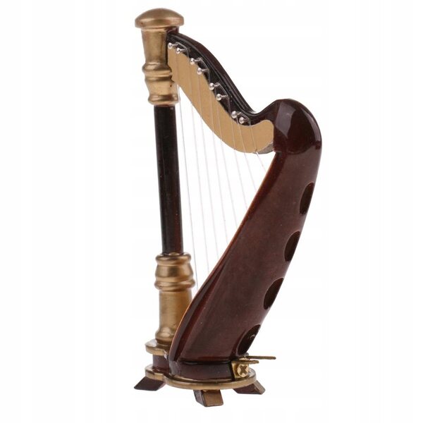 Harfa in legno miniatura 1:12 strumento musicale vintage per casa delle bambole