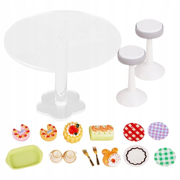 Set Miniature Cucina per Casa delle Bambole con Tavolo e Sedie in Acrilico