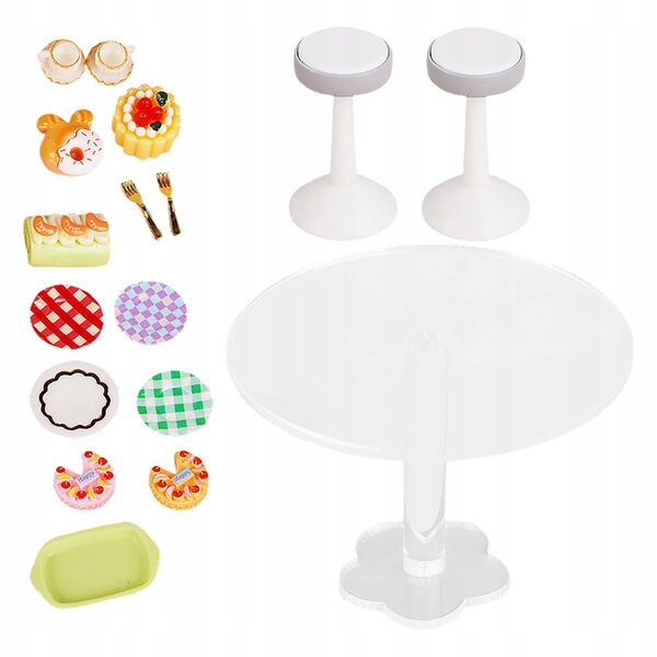 Set Miniature Cucina per Casa delle Bambole con Tavolo e Sedie in Acrilico