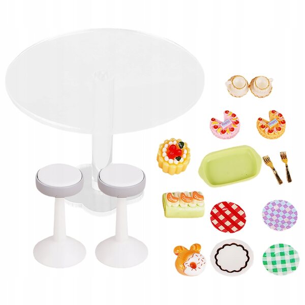 Set Miniature Cucina per Casa delle Bambole con Tavolo e Sedie in Acrilico