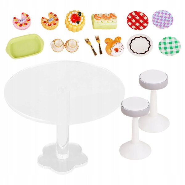 Set Miniature Cucina per Casa delle Bambole con Tavolo e Sedie in Acrilico