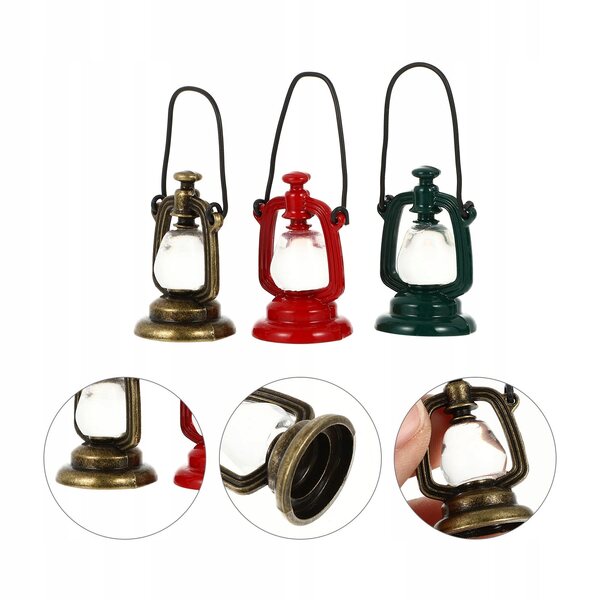 Set 3 Mini Lampade a Petrolio Decorative per Case delle Bambole e Diorami