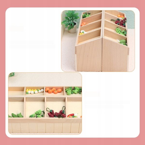 Holzminiatur: elegante Obst- und Gemüsepräsentation für Puppenhäuser