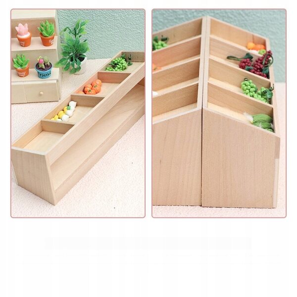 Holzminiatur: elegante Obst- und Gemüsepräsentation für Puppenhäuser