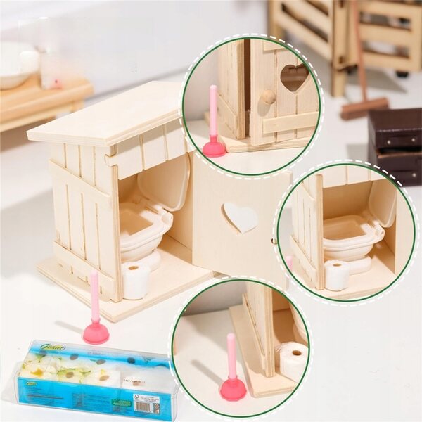 Mini-Badezimmerset für Zwerge, 13-teilige Miniaturdekoration aus Holz und Kunststoff