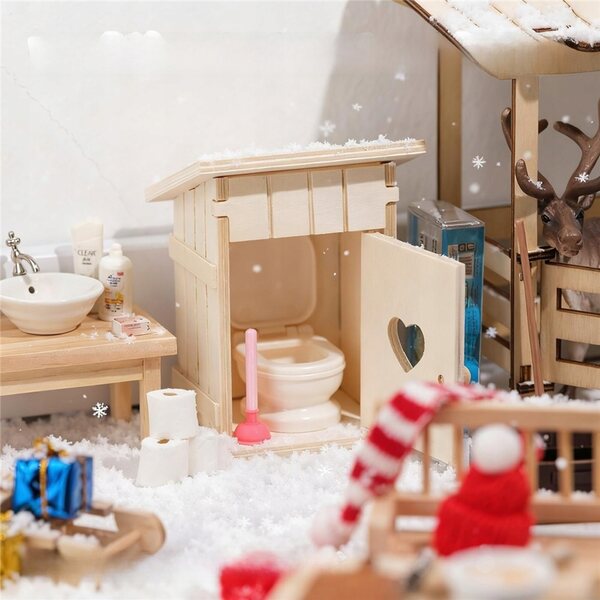 Mini-Badezimmerset für Zwerge, 13-teilige Miniaturdekoration aus Holz und Kunststoff