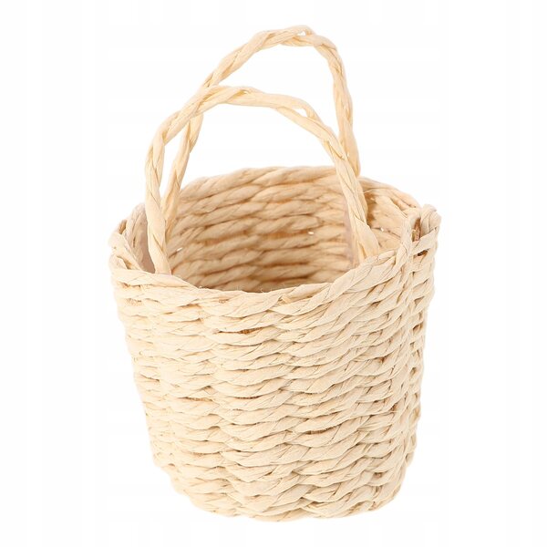 Beiger Mini-Rattankorb für Szenen und Spiele mit Puppen 5x3,7 cm