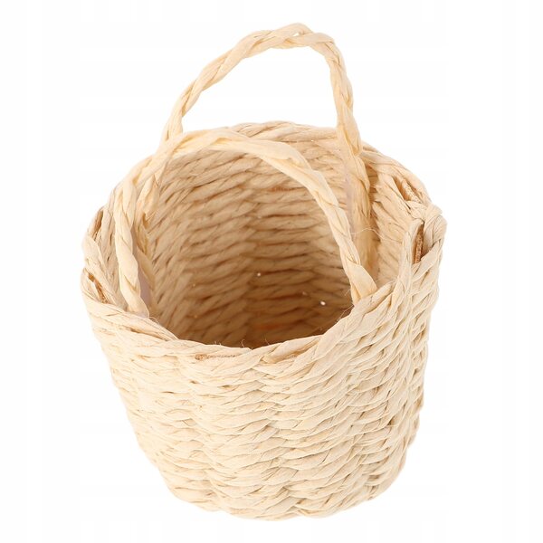 Beiger Mini-Rattankorb für Szenen und Spiele mit Puppen 5x3,7 cm