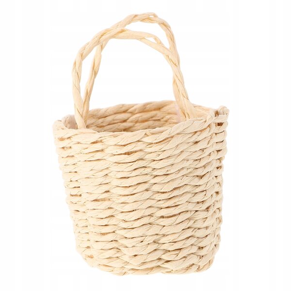 Beiger Mini-Rattankorb für Szenen und Spiele mit Puppen 5x3,7 cm