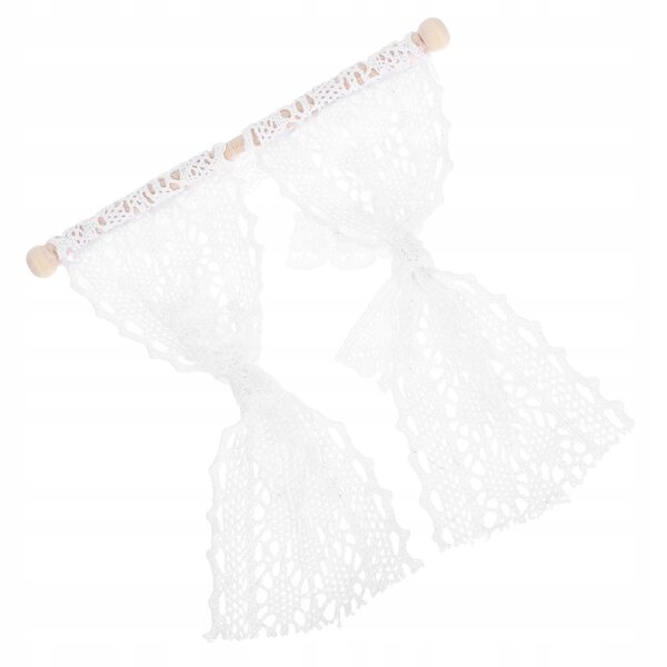 Miniature tende bianche per casa delle bambole in legno e pizzo 13x11,5 cm