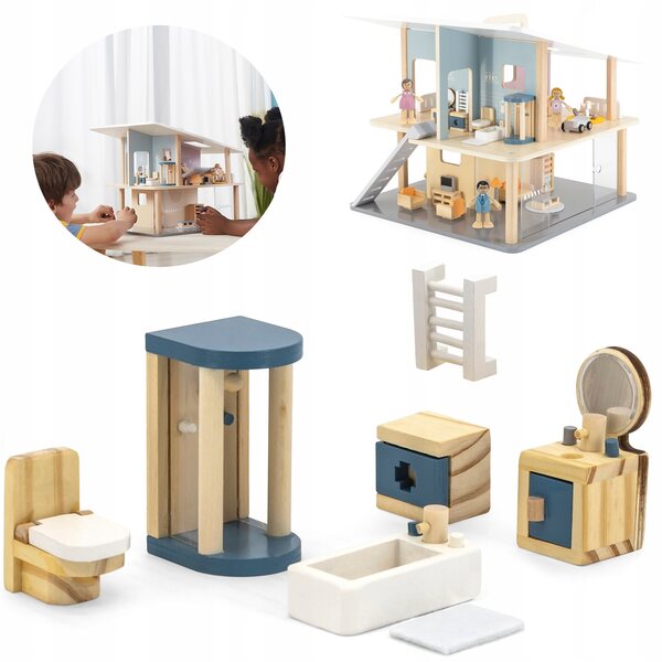 Holzmöbelset für Puppenhaus mit Dusche, WC und Badewanne Viga PolarB