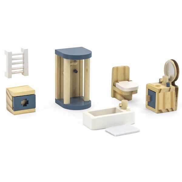 Holzmöbelset für Puppenhaus mit Dusche, WC und Badewanne Viga PolarB