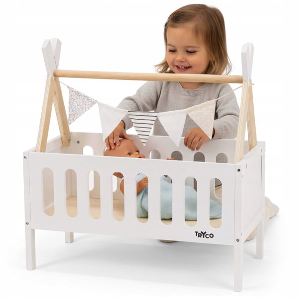 Letto in legno per bambole Tipi Tryco stile scandinavo 52x28x55 cm