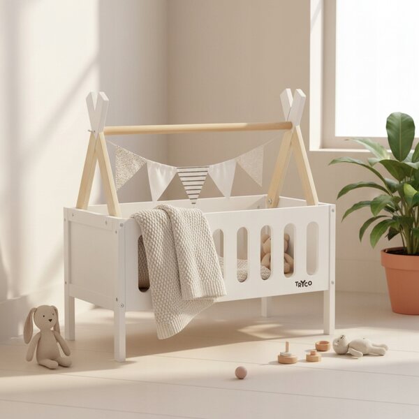 Letto in legno per bambole Tipi Tryco stile scandinavo 52x28x55 cm