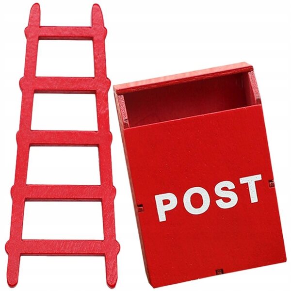 Mini-Holzset: Briefkasten und rote Leiter für Puppenhaus