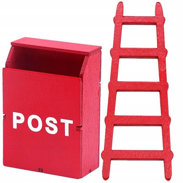 Mini-Holzset: Briefkasten und rote Leiter für Puppenhaus