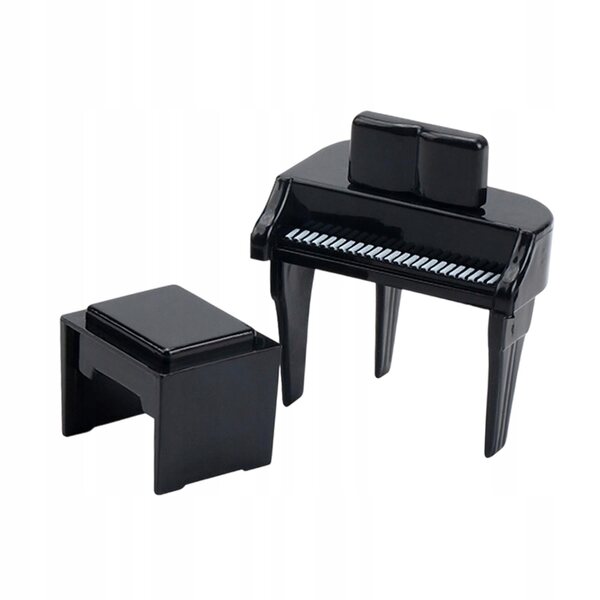 Mini pianoforte per casa delle bambole nero con sgabello decorativo per il soggiorno