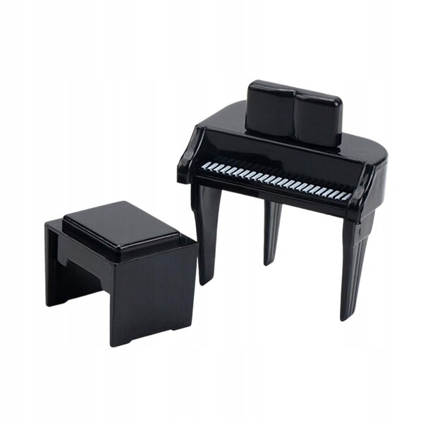 Mini pianoforte per casa delle bambole nero con sgabello decorativo per il soggiorno