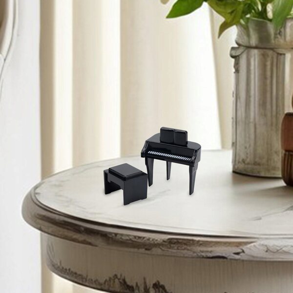 Mini pianoforte per casa delle bambole nero con sgabello decorativo per il soggiorno