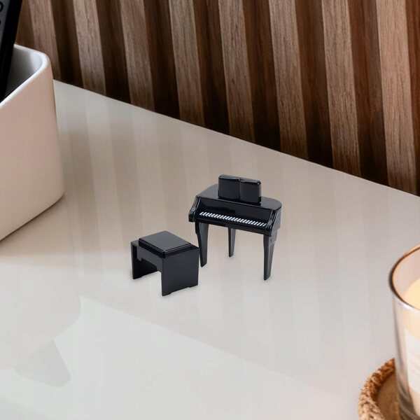 Mini pianoforte per casa delle bambole nero con sgabello decorativo per il soggiorno