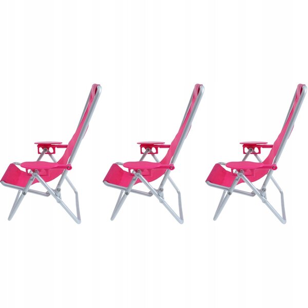 Set 3 Mini Sedie da Spiaggia Pieghevoli in ABS Rosa per Mini Giardini